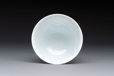 A Chinese blue and white 'mandarin duck and lotus' cup, Kangxi mark, 19th C.