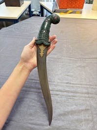 A spinach jade-hilted khandjar dagger, India, 19/20th C.