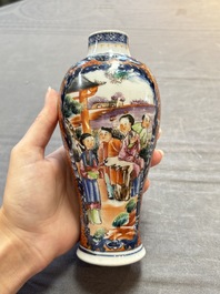 A Chinese famille rose garniture of five 'mandarin subject' vases, Qianlong