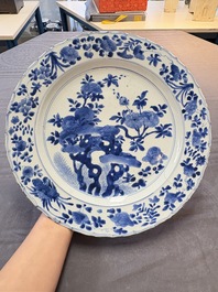 A Chinese blue and white dish with floral design, Kangxi mark and of the period
