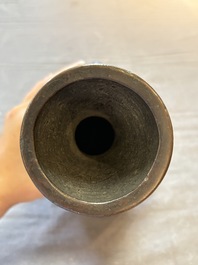 A Chinese archaistic bronze vase with dragon-form handles, Yuan/Ming
