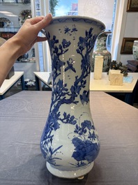 A Chinese blue and white vase with birds among flowering branches, Kangxi