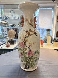 A pair of Chinese qianjiang cai 'birds among flowering branches' vases, signed Wang Yongyuan 汪永源, dated 1900