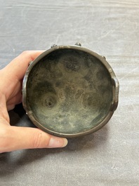 A Chinese archaistic bronze vase and a tripod censer, Yuan