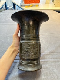 A Chinese archaistic bronze 'zun' vase, Ming
