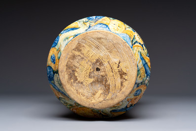 A rare massive Italian maiolica albarello with the arms of Boerio, Angelo and Ludovico Picchi workshop, Casteldurante, ca. 1562-1563