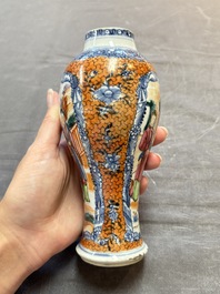 A Chinese famille rose garniture of five 'mandarin subject' vases, Qianlong
