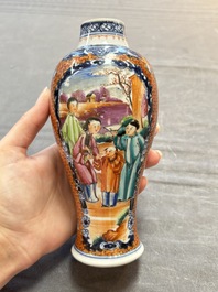 A Chinese famille rose garniture of five 'mandarin subject' vases, Qianlong
