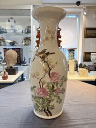 A pair of Chinese qianjiang cai 'birds among flowering branches' vases, signed Wang Yongyuan 汪永源, dated 1900