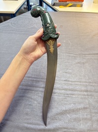 A spinach jade-hilted khandjar dagger, India, 19/20th C.