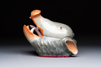 A rare Chinese famille rose 'boar head' tureen and cover, Qianlong