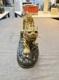 A pair of Chinese cloisonn&eacute; tigers, Republic