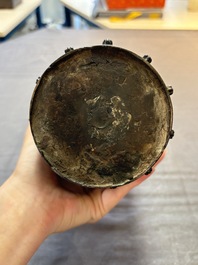 A Chinese archaistic bronze vase and a tripod censer, Yuan