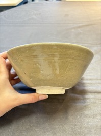 Three Chinese celadon-glazed plates and two bowls from the Jepara shipwreck,  Fujian or Zhejiang kilns, Song