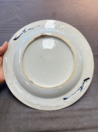 19 Chinese blue and white plates with antiquities, floral, and landscape design, Kangxi
