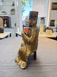 A Chinese gilt-bronze figure of Wenchang Wang, possibly Ming