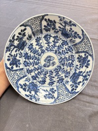 19 Chinese blue and white plates with antiquities, floral, and landscape design, Kangxi