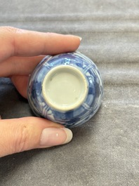 Six Chinese blue and white cups and ten saucers, Kangxi