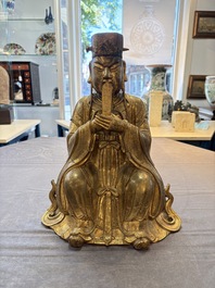 A Chinese gilt-bronze figure of Wenchang Wang, possibly Ming
