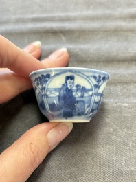 Six Chinese blue and white cups and ten saucers, Kangxi