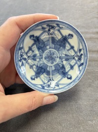 Six Chinese blue and white cups and ten saucers, Kangxi