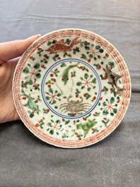 17 Chinese famille rose, Imari-style and European-decorated plates and saucers, Kangxi/Qianlong