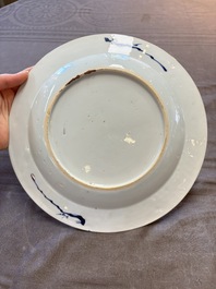 19 Chinese blue and white plates with antiquities, floral, and landscape design, Kangxi