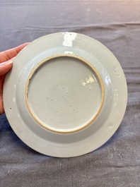 18 Chinese blue and white plates and saucers with floral design, 18th C.