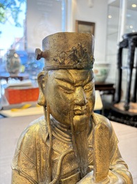 A Chinese gilt-bronze figure of Wenchang Wang, possibly Ming