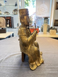 A Chinese gilt-bronze figure of Wenchang Wang, possibly Ming