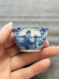 Six Chinese blue and white cups and ten saucers, Kangxi