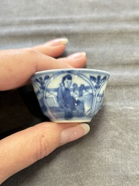 Six Chinese blue and white cups and ten saucers, Kangxi