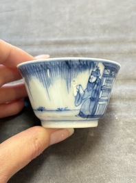 Six Chinese blue and white cups and ten saucers, Kangxi