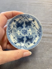 Six Chinese blue and white cups and ten saucers, Kangxi
