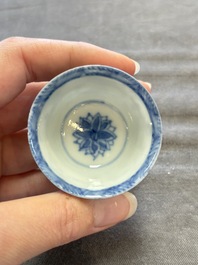 Six Chinese blue and white cups and ten saucers, Kangxi