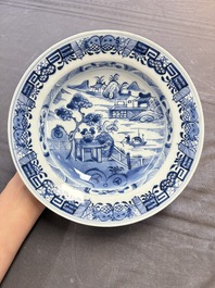 19 Chinese blue and white plates with antiquities, floral, and landscape design, Kangxi