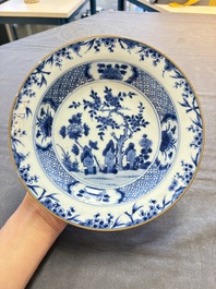 18 Chinese blue and white plates and saucers with floral design, 18th C.