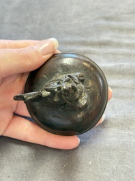 A Chinese archaistic miniature bronze 'qilin' tripod censer and cover, 'ding 鼎', Yuan/Ming