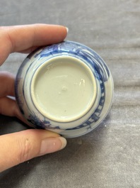 Six Chinese blue and white cups and ten saucers, Kangxi