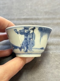 Six Chinese blue and white cups and ten saucers, Kangxi