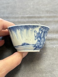 Six Chinese blue and white cups and ten saucers, Kangxi