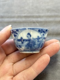 Six Chinese blue and white cups and ten saucers, Kangxi