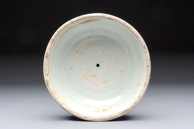 A Chinese blue and white 'dragon among clouds' cover, 20th C.
