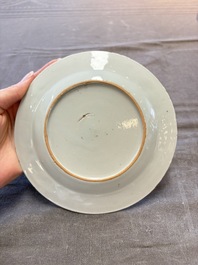 18 Chinese blue and white plates and saucers with floral design, 18th C.