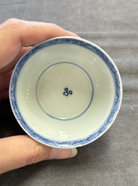 Six Chinese blue and white cups and ten saucers, Kangxi