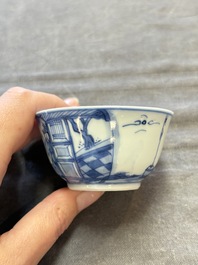 Six Chinese blue and white cups and ten saucers, Kangxi