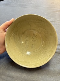 Three Chinese celadon-glazed plates and two bowls from the Jepara shipwreck,  Fujian or Zhejiang kilns, Song