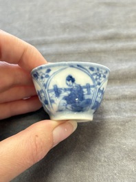 Six Chinese blue and white cups and ten saucers, Kangxi