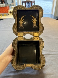 A fine Chinese Canton gilt-lacquered quadrifoil tea chest, 19th C.