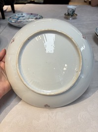 Four Chinese famille rose 'riverscape' plates and five 'flower basket' plates, Qianlong